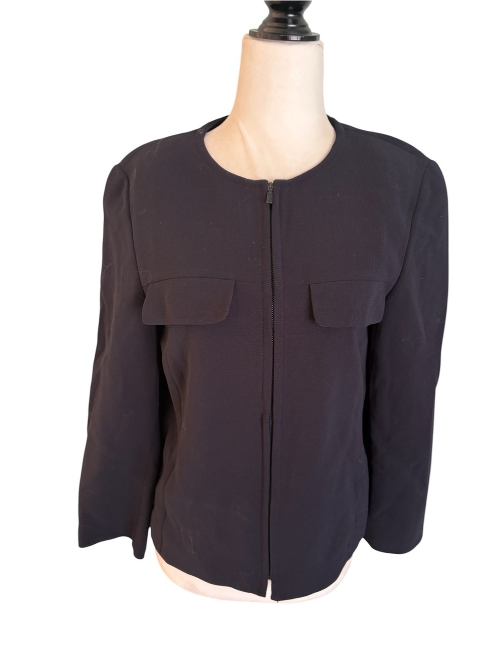 Max Mara Wool zip cropped navy blazer